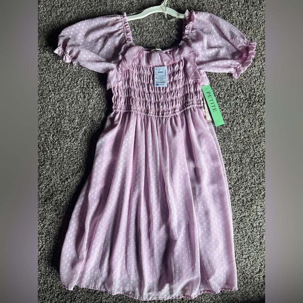 Petite Girls' Pink Swiss Dot Puff Sleeve Dress